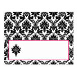 DruckPlatzkarte-heißes Rosa-Schwarz-Damast Postkarte