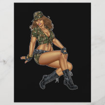 Dunkelhaarige Armee oder Militärpinup-Mädchen durc Flyer