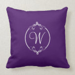 Eggplant Purple and White Ornate Monogram kissen