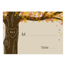 Eichen-Baum-Hochzeit im Herbsts-flache Platz-Karte Visitenkartenvorlagen