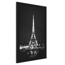 Eiffel-Turm nachts B&W auf eingewickelter Leinwand Gespannter Galerie Druck