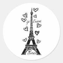 EIFFELTURM PARIS JE T'AIME UND HERZ-DRUCK RUNDE AUFKLEBER