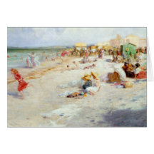 Ein beschäftigter Strand im Sommer Karte