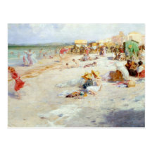 Ein beschäftigter Strand im Sommer Postkarten