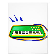 Ein Grün keytar mit einer blauen Bügelgraphik, Einladungskarte