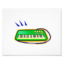 Ein Grün keytar mit einer blauen Bügelgraphik, Foto Drucke