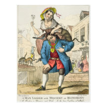 Ein Mann lud mit Unfug oder Ehestand, c.1766 Postkarte