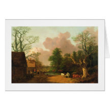 Eine Landschaft mit Zahlen, Bauernhof-Gebäude und  Grußkarte