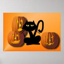 Einfaches schwarzes Miezekatze-Halloween-Plakat