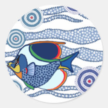 Eingeborene Punkt-Kunst Fish-01 Runde Aufkleber