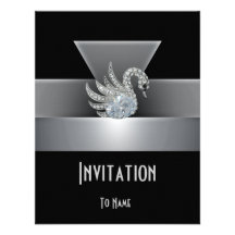 Einladungs-Anlass-Schwarz-Silber-Schwan-Kunst-Deko