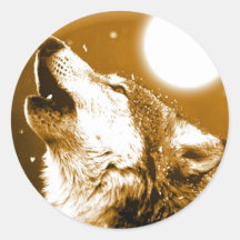 Einsamer Wolf, der am Mond heult Runde Sticker
