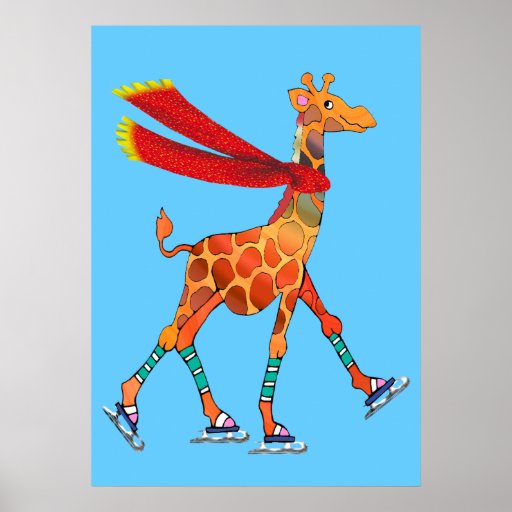 Eis-Skaten-Giraffe mit Schal Poster | Zazzle