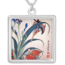 Eisvogel mit Iris und wilden Rosa, Hokusai Amuletten