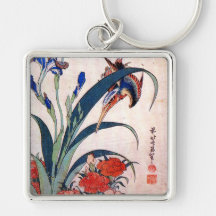 Eisvogel mit Iris und wilden Rosa, Hokusai Schlüsselanhänger