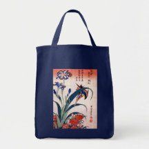 Eisvogel mit Iris und wilden Rosa, Hokusai Tragetaschen