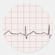 EKG Herzschlag auf Zeichenpapier mit Maßeinteilung Runde Sticker