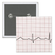 EKG Herzschlag auf Zeichenpapier mit Maßeinteilung Anstecknadelbuttons