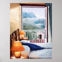 EL cojín azul/das blaue Kissen. Plakat