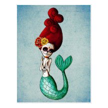 El Dia de Muertos Mermaid Postkarte