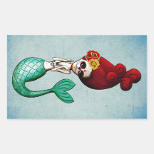 El Dia de Muertos Mermaid Rechteckige Sticker
