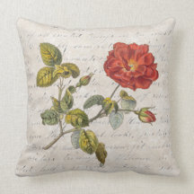 Elegante französische Rose mit Vintagen Texten Kissen