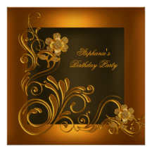 Elegante Geburtstags-Party-Schwarz-GoldBlume Individuelle Einladung