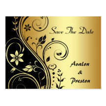 Elegante GoldBlume Scrollwork Save the Date Karte Postkarten