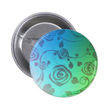 Elegante graue Rose auf hellgrüner und blauer Besc Anstecknadelbutton
