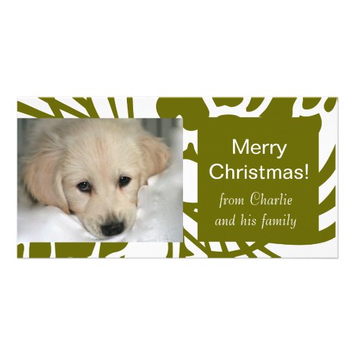 Elegante grüne weiße Hundeweihnachtsfoto-Karten Bilderkarten