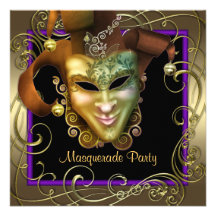 Elegante lila Goldmaskerade-Party Einladungen