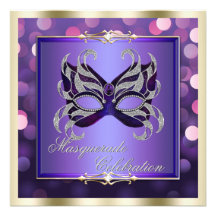 Elegante lila schimmernde Lichter Bokeh Maskerade Personalisierte Ankündigungskarte