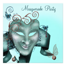 Elegante Masken-aquamarines blaues Maskerade-Party Personalisierte Einladungskarte