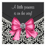 Elegante rosa schwarze Damast-Prinzessin Babyparty Einladungen