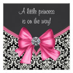 Elegante rosa schwarze Damast-Prinzessin Babyparty Einladung