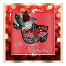 Elegante rote schimmernde Lichter Bokeh Maskerade Individuelle Ankündigungskarte