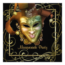 Elegante schwarze Goldmaskerade-Party Einladungen