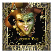 Elegante schwarze Goldmaskerade-Party Einladungen