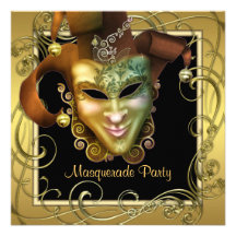 Elegante schwarze Goldmaskerade-Party Einladungen