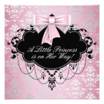 Elegante silberne rosa schwarze Prinzessin Babypar Personalisierte Einladungskarten
