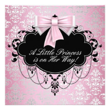 Elegante silberne rosa schwarze Prinzessin Babypar Personalisierte Einladungskarten