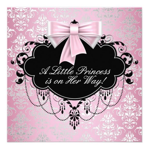 Elegante silberne rosa schwarze Prinzessin Babypar Personalisierte Einladungskarten