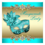Elegante Türkis-Blau-Maskerade-Party Einladung