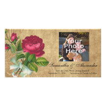 Elegante Vintage Rose, Magenta/Brown Photokartenvorlage