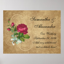 Elegante Vintage Rose, Magenta/Brown Plakatdruck