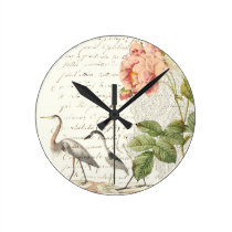Elegante Vintage schäbige Pfingstrosen u. Vögel wanduhren