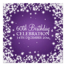Eleganter 60. Geburtstags-Party-Winter-Schein lila Personalisierte Ankündigung