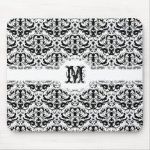 Eleganter kalligraphischer Schwarzweiss-Damast Mauspads