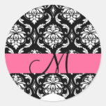 Eleganter rosa Hochzeits-Aufkleber des Damast-Mono
