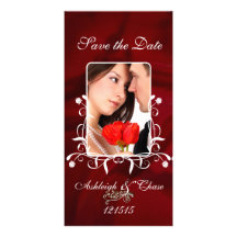 Eleganter roter Satin retten das DateYour Foto Individuelle Foto Karten